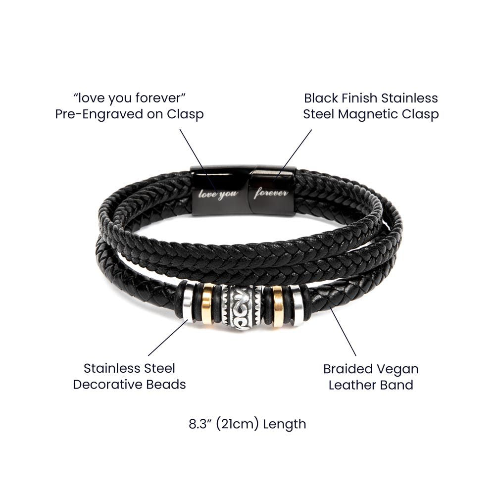 Men's Love You Forever Leather Bracelet Dad You Are The Beating Of My Heart