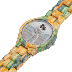 Camouflage Photo Wooden Watch Green Blue