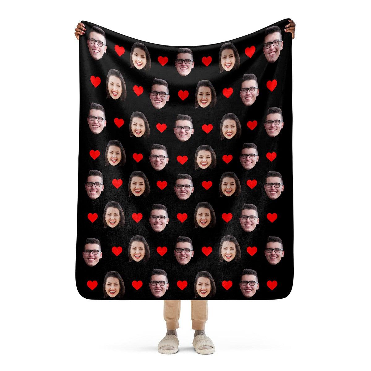 Custom Face and Hearts Personalised Blanket