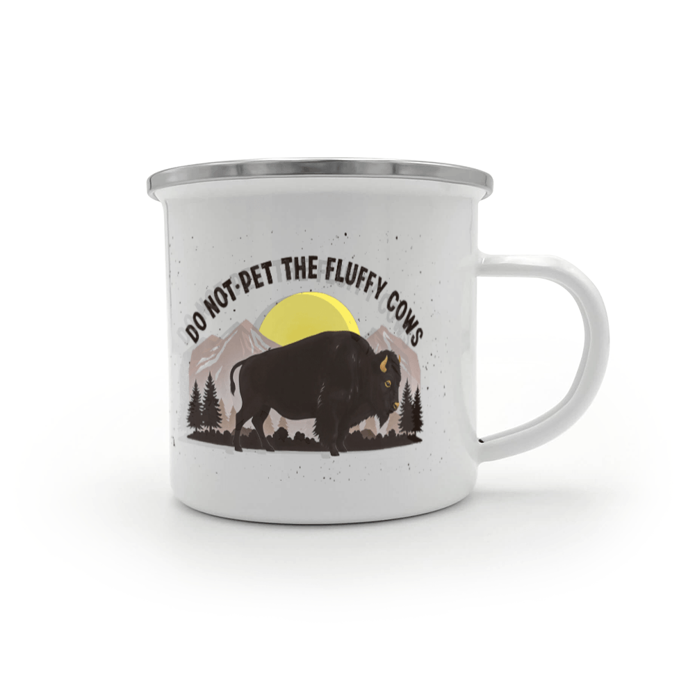 Enamel Camping Mug Do Not Pet The Fluffy Cows