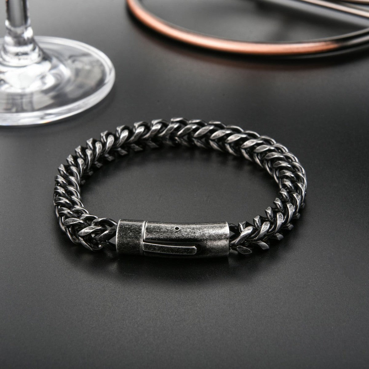 Men's Stainless Steel Round Mill Simple Fashion Titanium Steel Vintage Bracelet