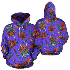 Violet Design & Skull With Rose Fashion All Over Hoodie