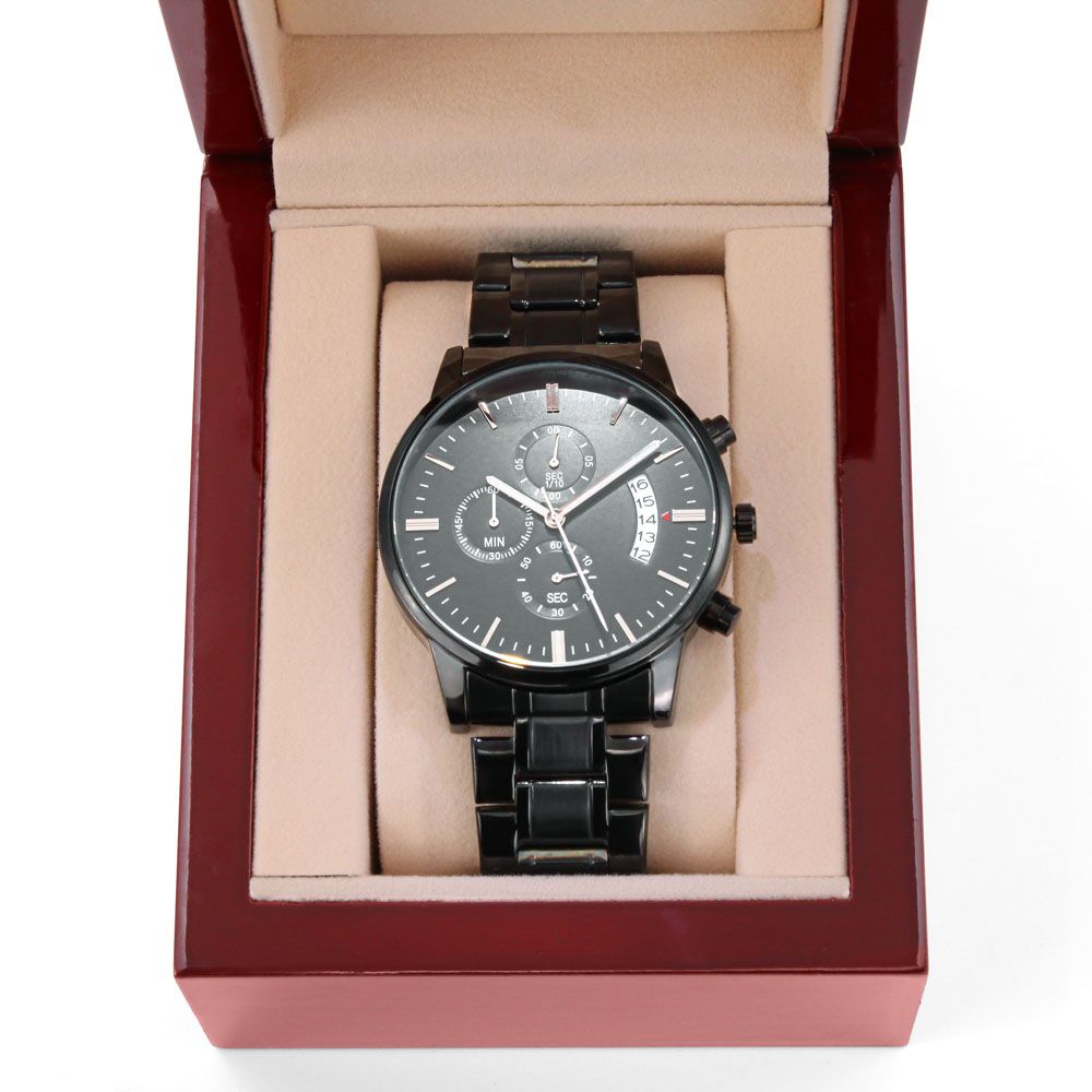 Custom Engraved Black Chronograph Watch For Men