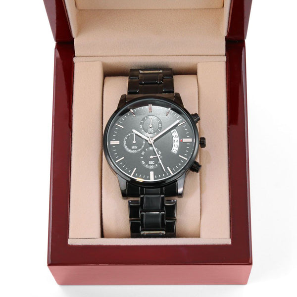 Custom Engraved Black Chronograph Watch For Men